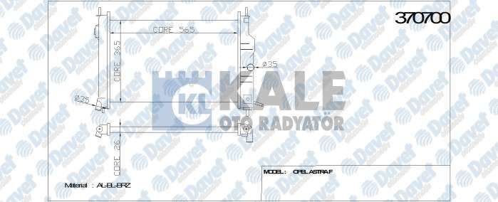 KALE 370700 Su Radyatoru Astra F (Al/Pl/Brz) (535x368x22) (Manuel)